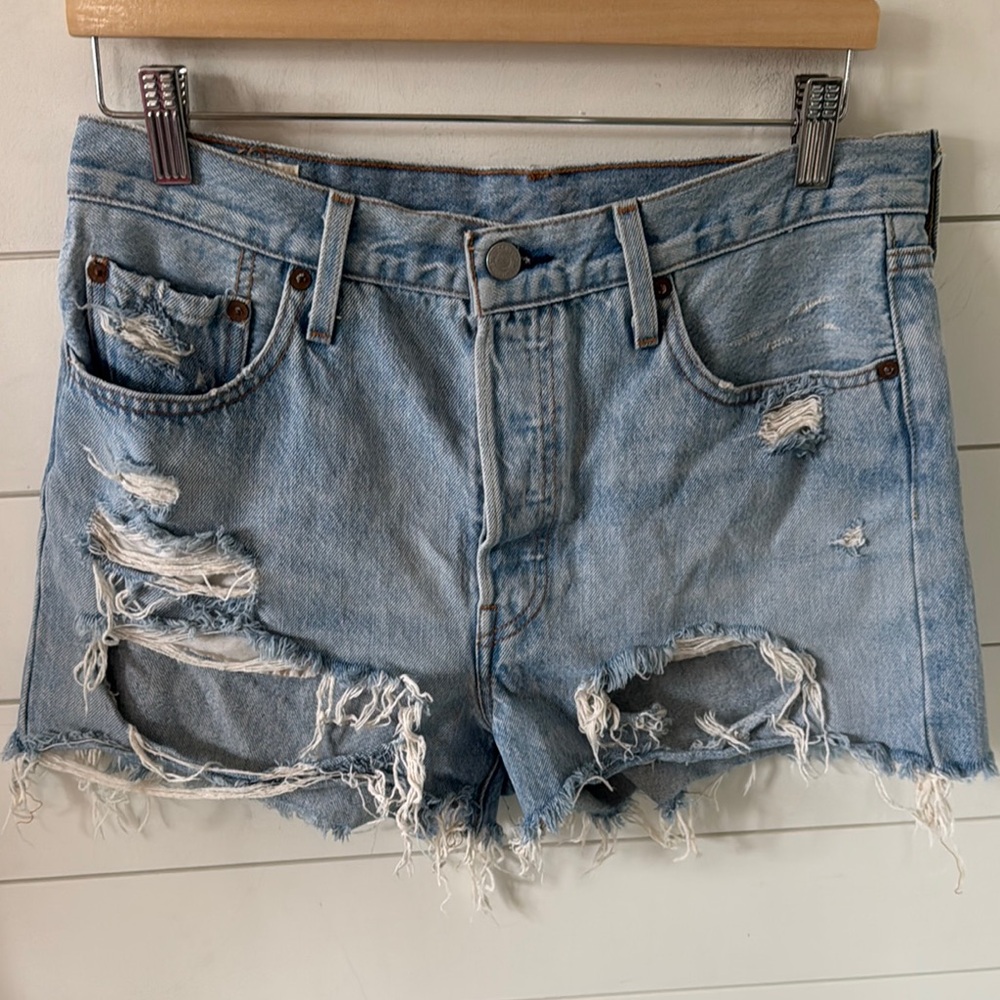 Levi’s 501 Size 29 Premium destroyed Shorts. 100% Cotton Denim  Button Fly